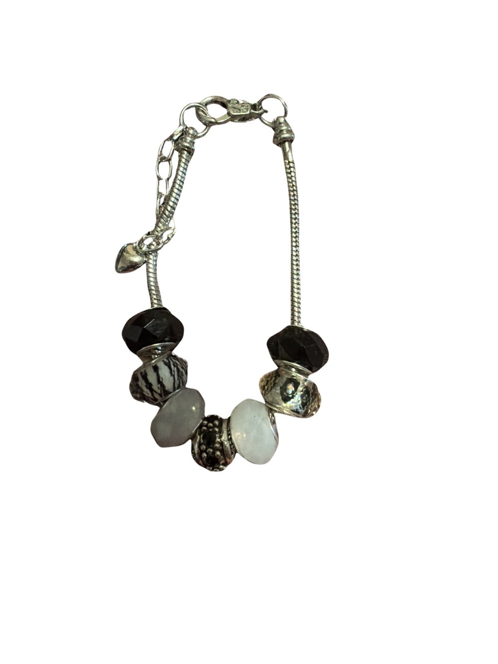 Silver-Tone Black & White Bead Charm Bracelet